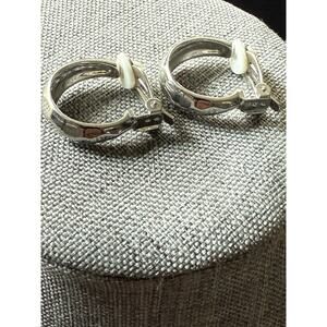 Vtg.Half Hoop Earrings Silver Tone Classic Minimalist Career Capsule Workwear